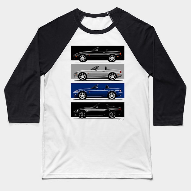 Custom drawing of the four generations of the classic roadster convertible sports car Baseball T-Shirt by jaagdesign